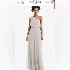 One-Shoulder Bow Blouson Bodice Maxi Dress in Oyster